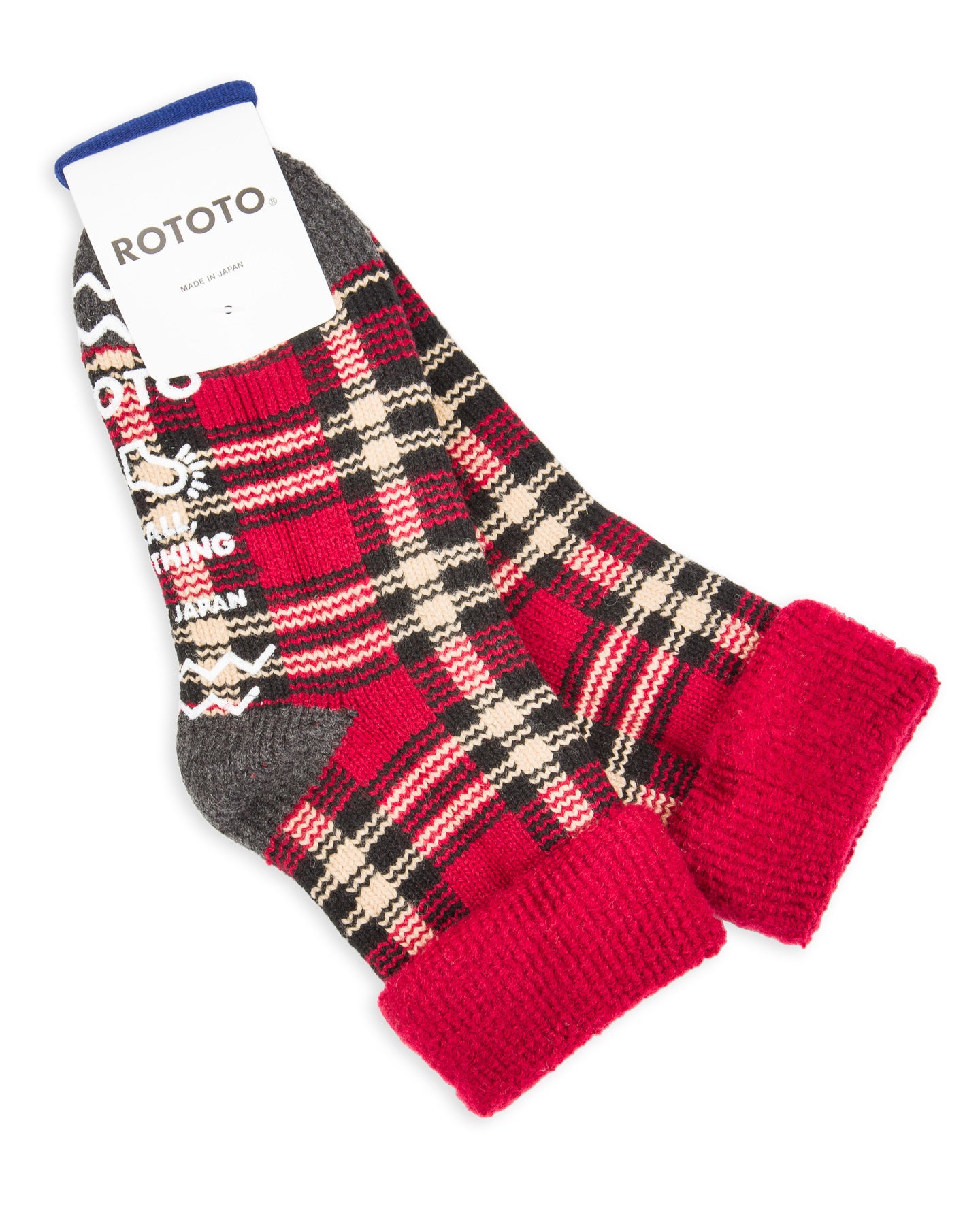 RoToTo Comfy Room Socks "Check" - Dark Red/Black - Standard & Strange