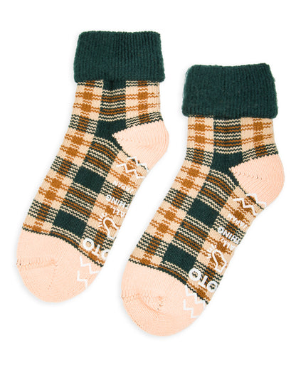 RoToTo Comfy Room Socks "Check" - Forest Green/Beige - Standard & Strange