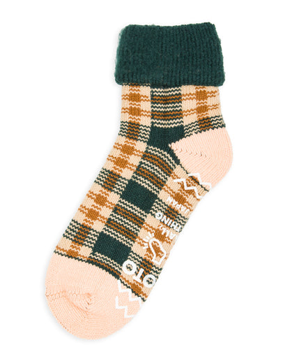 RoToTo Comfy Room Socks "Check" - Forest Green/Beige - Standard & Strange