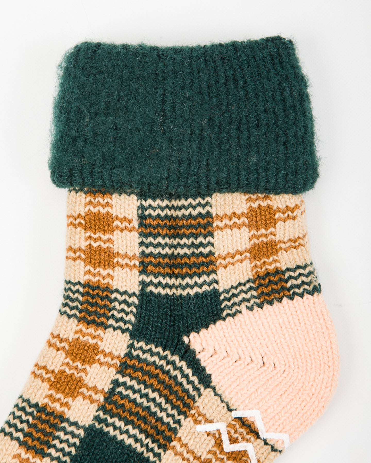 RoToTo Comfy Room Socks "Check" - Forest Green/Beige - Standard & Strange