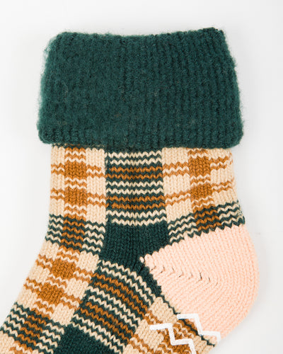 RoToTo Comfy Room Socks "Check" - Forest Green/Beige - Standard & Strange