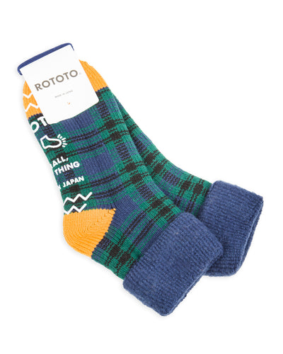 RoToTo Comfy Room Socks "Check" - Navy/Green - Standard & Strange