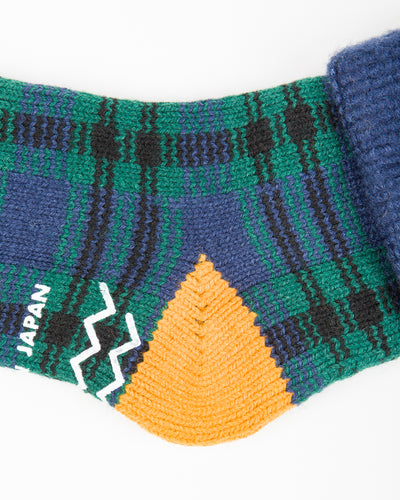 RoToTo Comfy Room Socks "Check" - Navy/Green - Standard & Strange