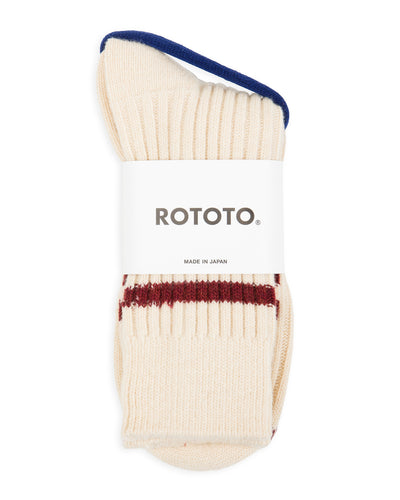 RoToTo Merino Lambswool Stripe Sock - Off White/Maroon - Standard & Strange