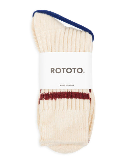RoToTo Merino Lambswool Stripe Sock - Off White/Maroon - Standard & Strange