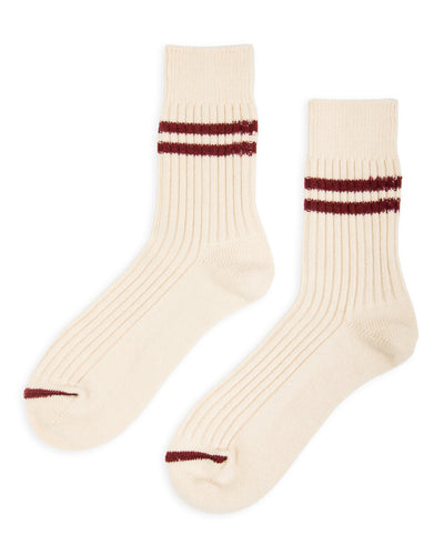 RoToTo Merino Lambswool Stripe Sock - Off White/Maroon - Standard & Strange