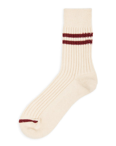 RoToTo Merino Lambswool Stripe Sock - Off White/Maroon - Standard & Strange