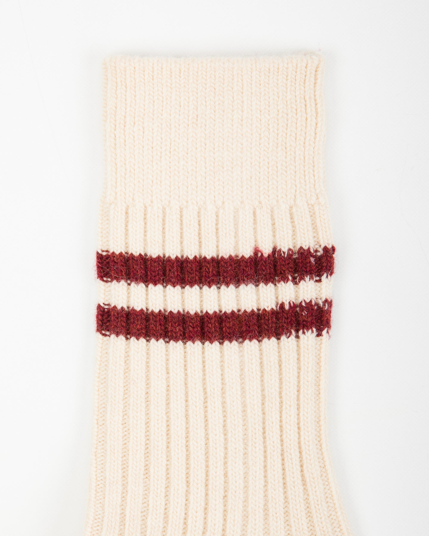 RoToTo Merino Lambswool Stripe Sock - Off White/Maroon - Standard & Strange