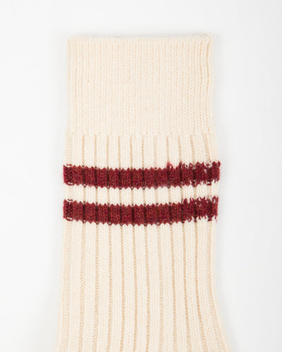 RoToTo Merino Lambswool Stripe Sock - Off White/Maroon - Standard & Strange