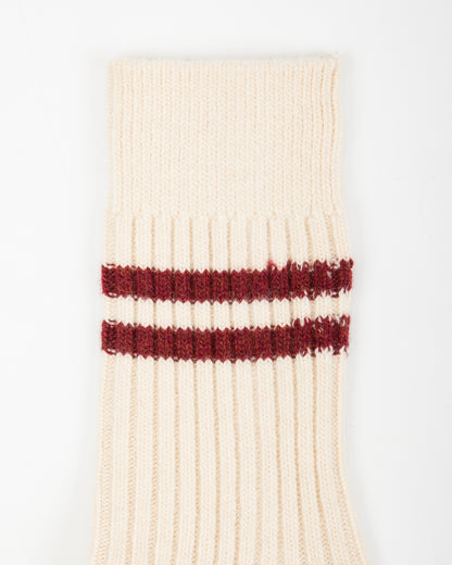 RoToTo Merino Lambswool Stripe Sock - Off White/Maroon - Standard & Strange