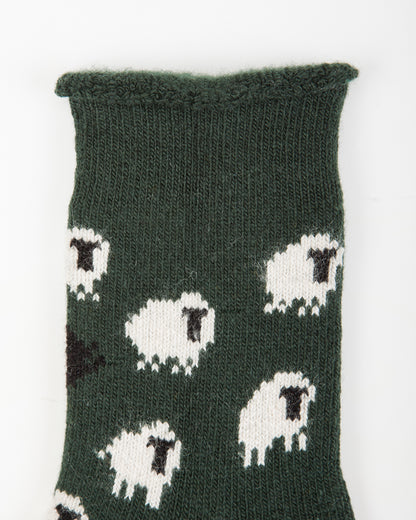 RoToTo Pile Room Socks "Sheep" - Dark Green - Standard & Strange