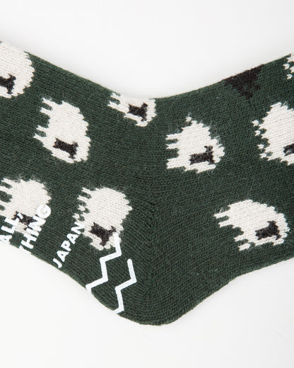 RoToTo Pile Room Socks "Sheep" - Dark Green - Standard & Strange