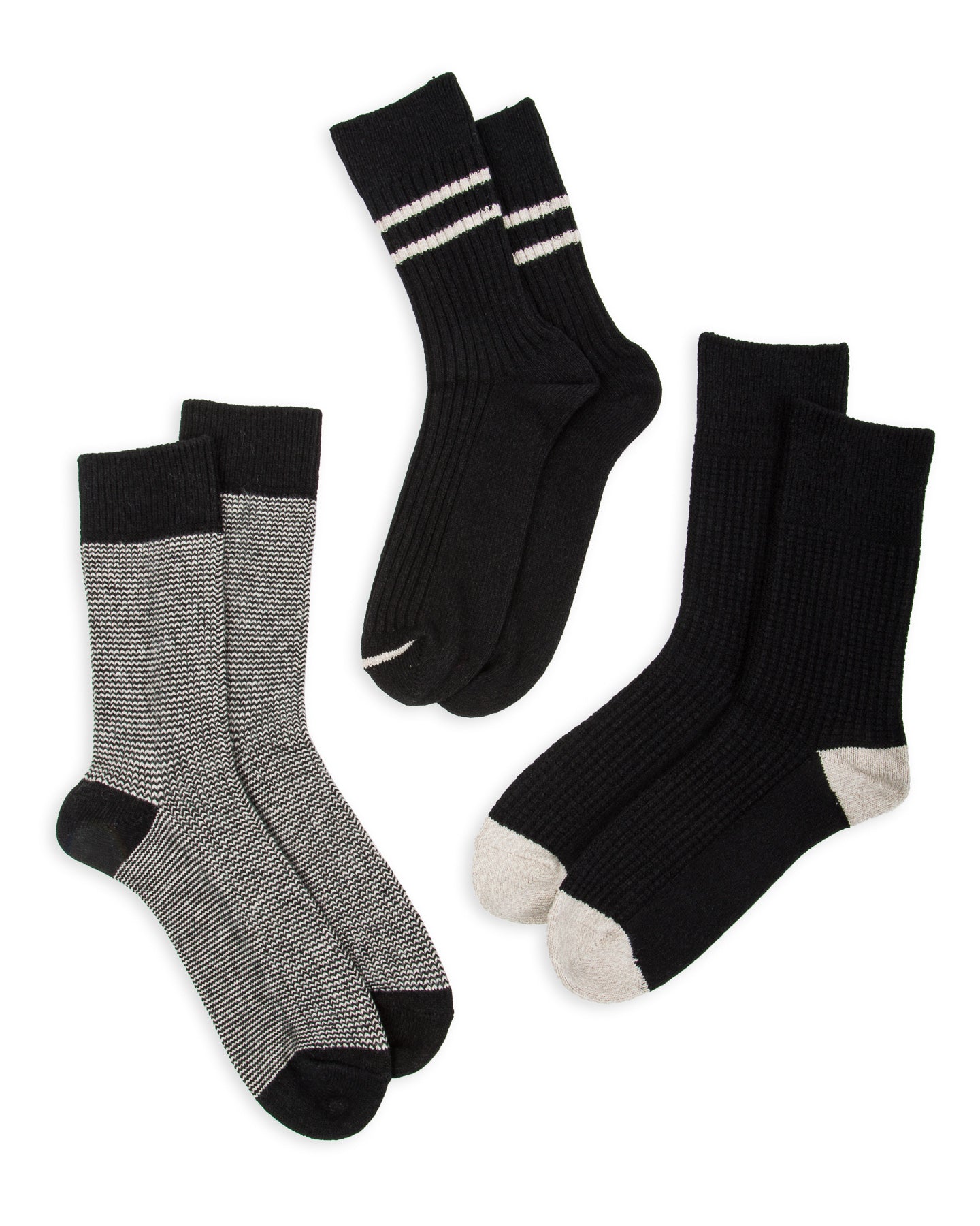 RoToTo Recycled Cotton/Wool Daily 3-pack Socks - Black/Gray - Standard & Strange