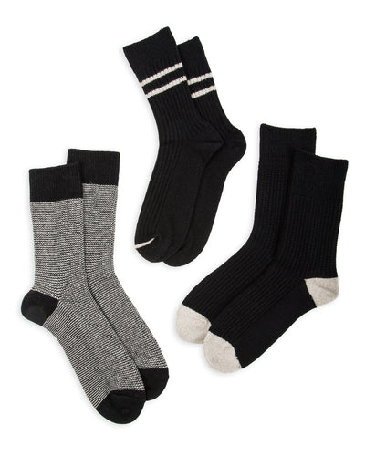 RoToTo Recycled Cotton/Wool Daily 3-pack Socks - Black/Gray - Standard & Strange