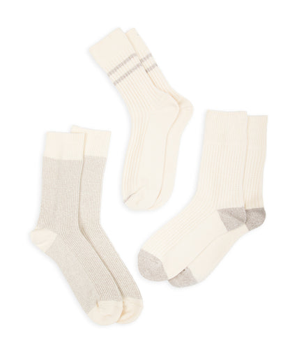 RoToTo Recycled Cotton/Wool Daily 3-pack Socks - Off White/Gray - Standard & Strange