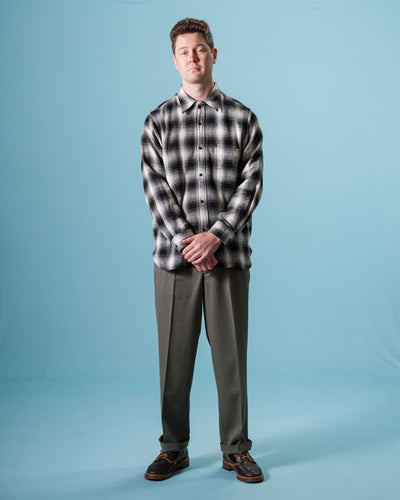 Senui Inside Pockets Front Placket Shirt - Black Heavy Ombre Flannel Check - Standard & Strange