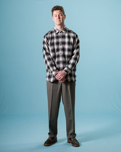 Senui Inside Pockets Front Placket Shirt - Black Heavy Ombre Flannel Check - Standard & Strange