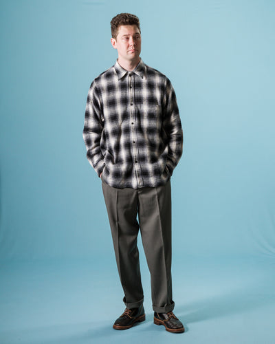 Senui Inside Pockets Front Placket Shirt - Black Heavy Ombre Flannel Check - Standard & Strange