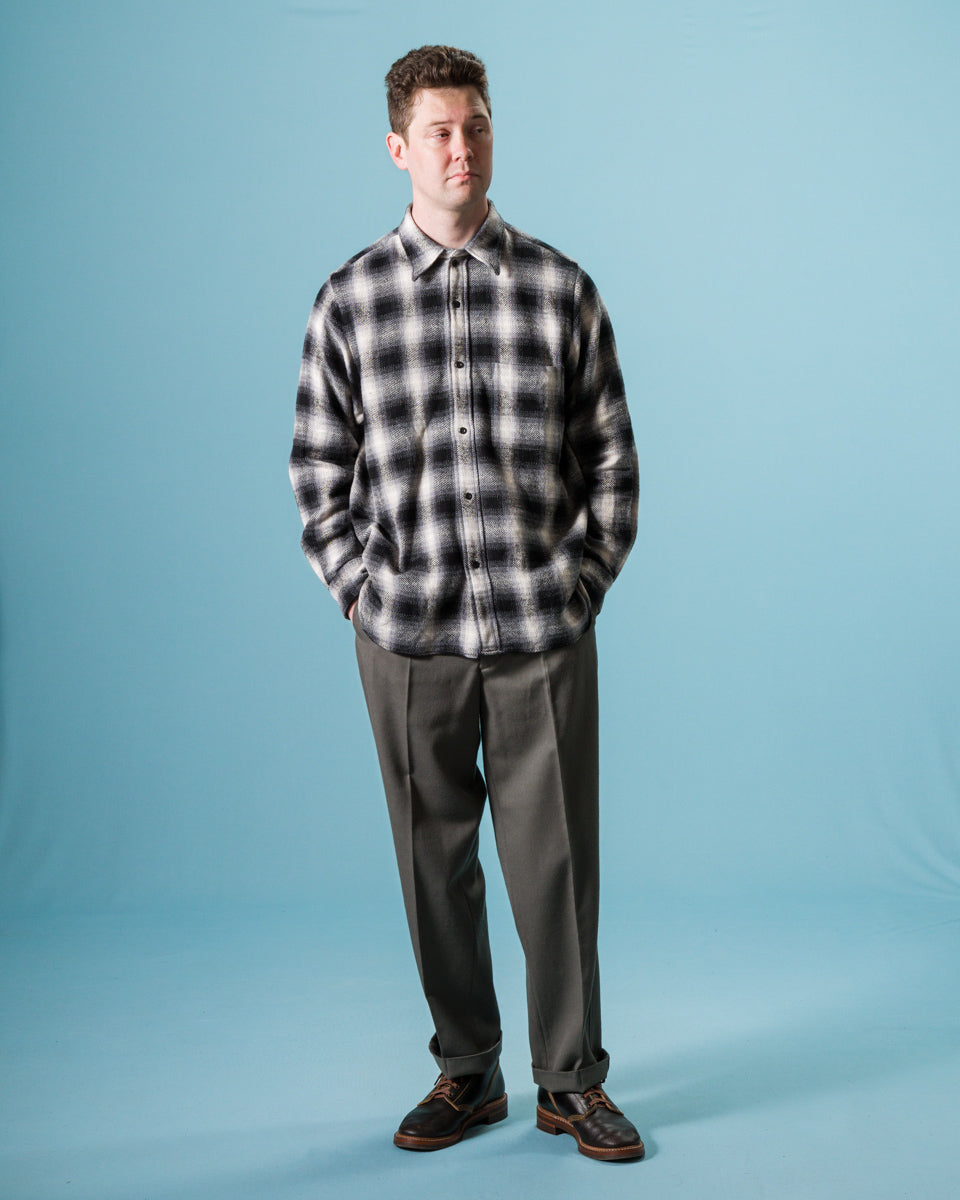 Senui Inside Pockets Front Placket Shirt - Black Heavy Ombre Flannel Check - Standard & Strange