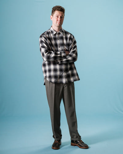 Senui Inside Pockets Front Placket Shirt - Black Heavy Ombre Flannel Check - Standard & Strange