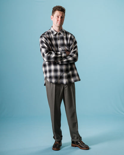 Senui Inside Pockets Front Placket Shirt - Black Heavy Ombre Flannel Check - Standard & Strange
