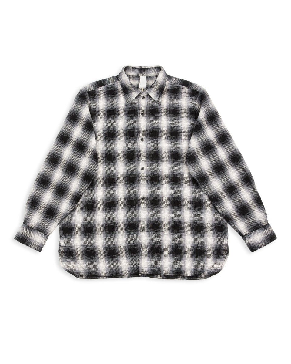 Senui Inside Pockets Front Placket Shirt - Black Heavy Ombre Flannel Check - Standard & Strange