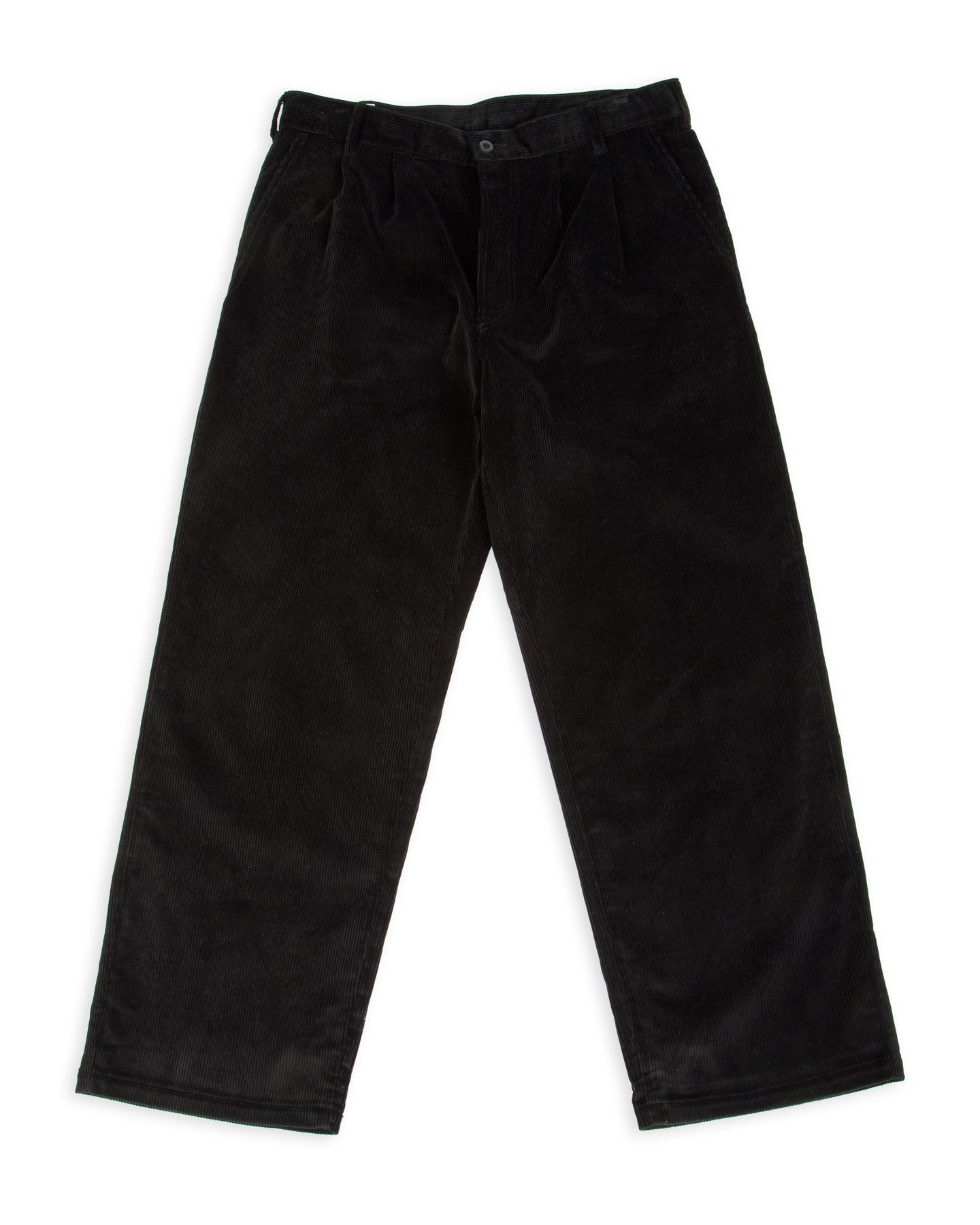 Double-Pleat Corduroy Trousers - Black