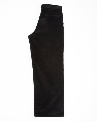 Double-Pleat Corduroy Trousers - Black