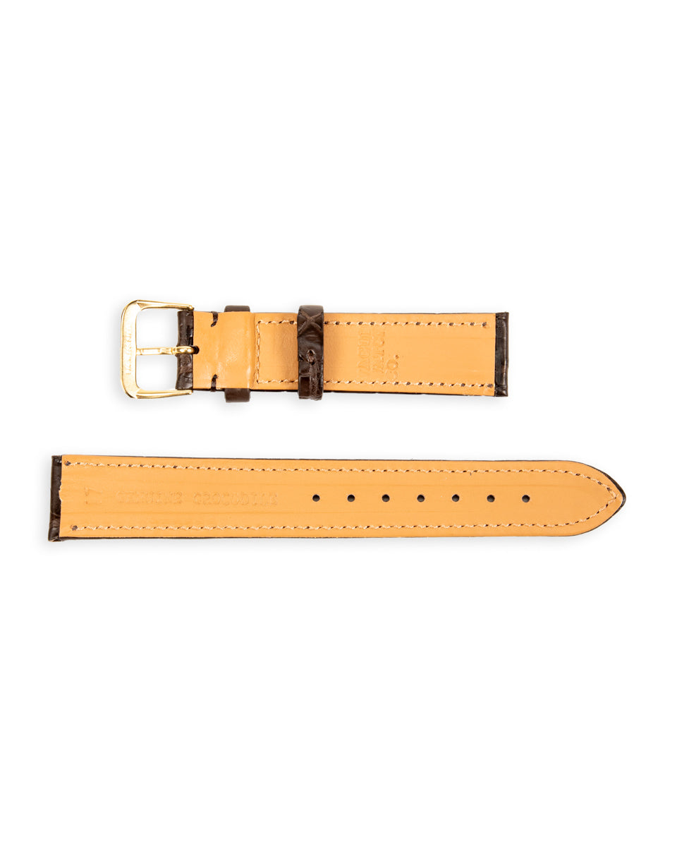Crocodile Leather Watch Strap [CB-17-003] - Dark Brown/Yellow Gold