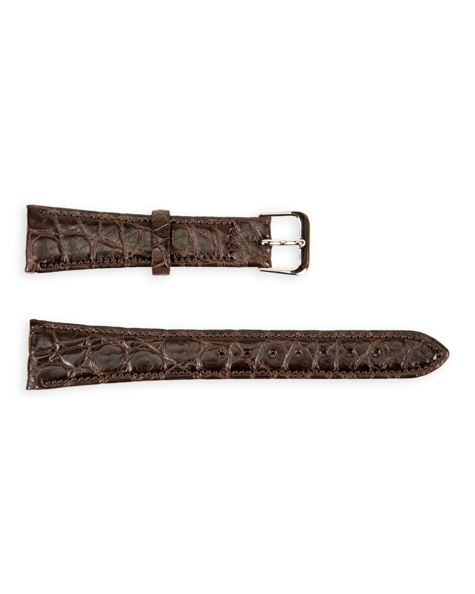 Vague Watch Co. Crocodile Leather Watch Strap [CB-19-003] - Dark Brown/Silver 19mm - Standard & Strange