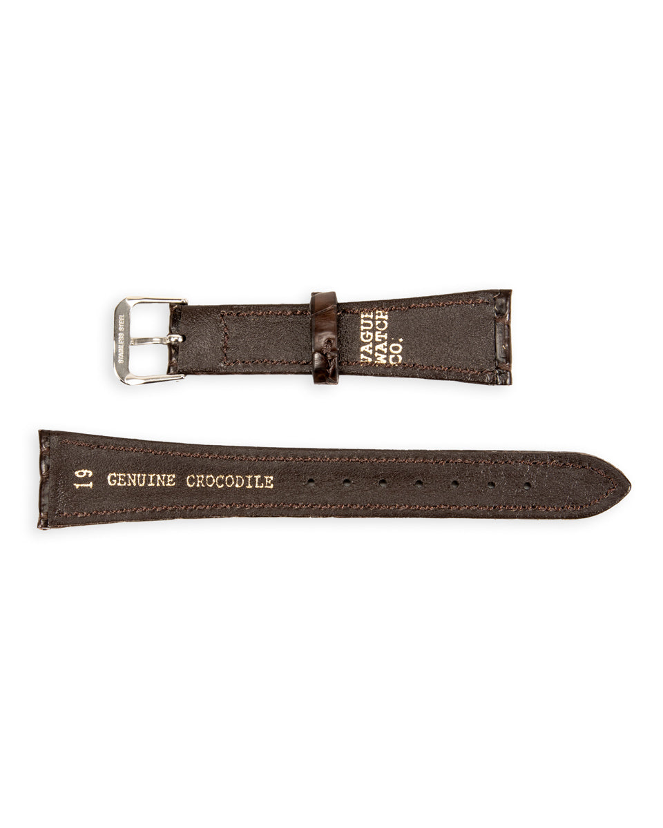 Vague Watch Co. Crocodile Leather Watch Strap [CB-19-003] - Dark Brown/Silver 19mm - Standard & Strange