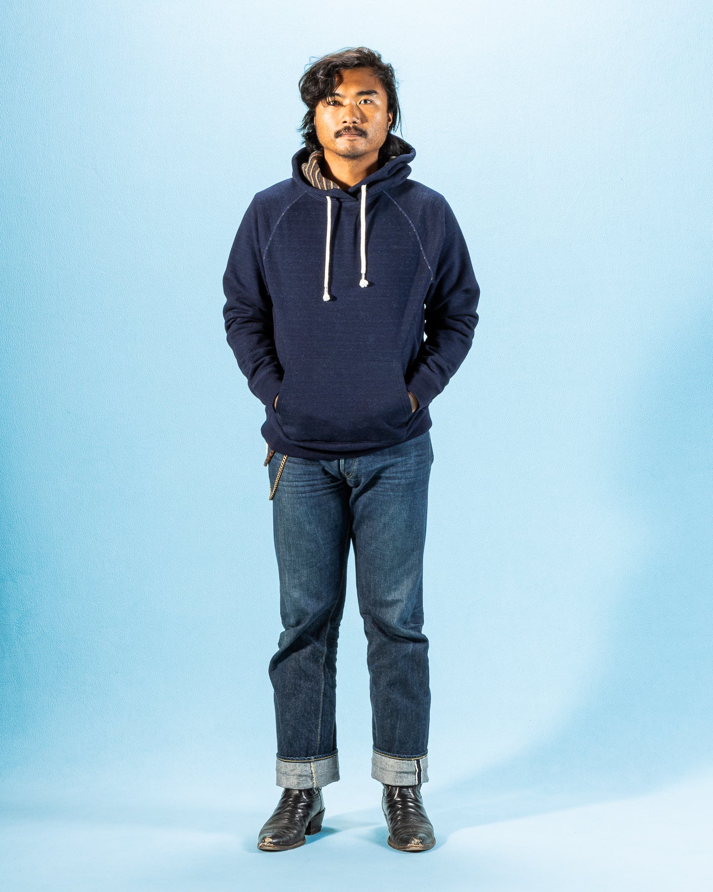 Wonder Looper Pullover Hoodie - Real Indigo Blanket Striped French Terry - Standard & Strange