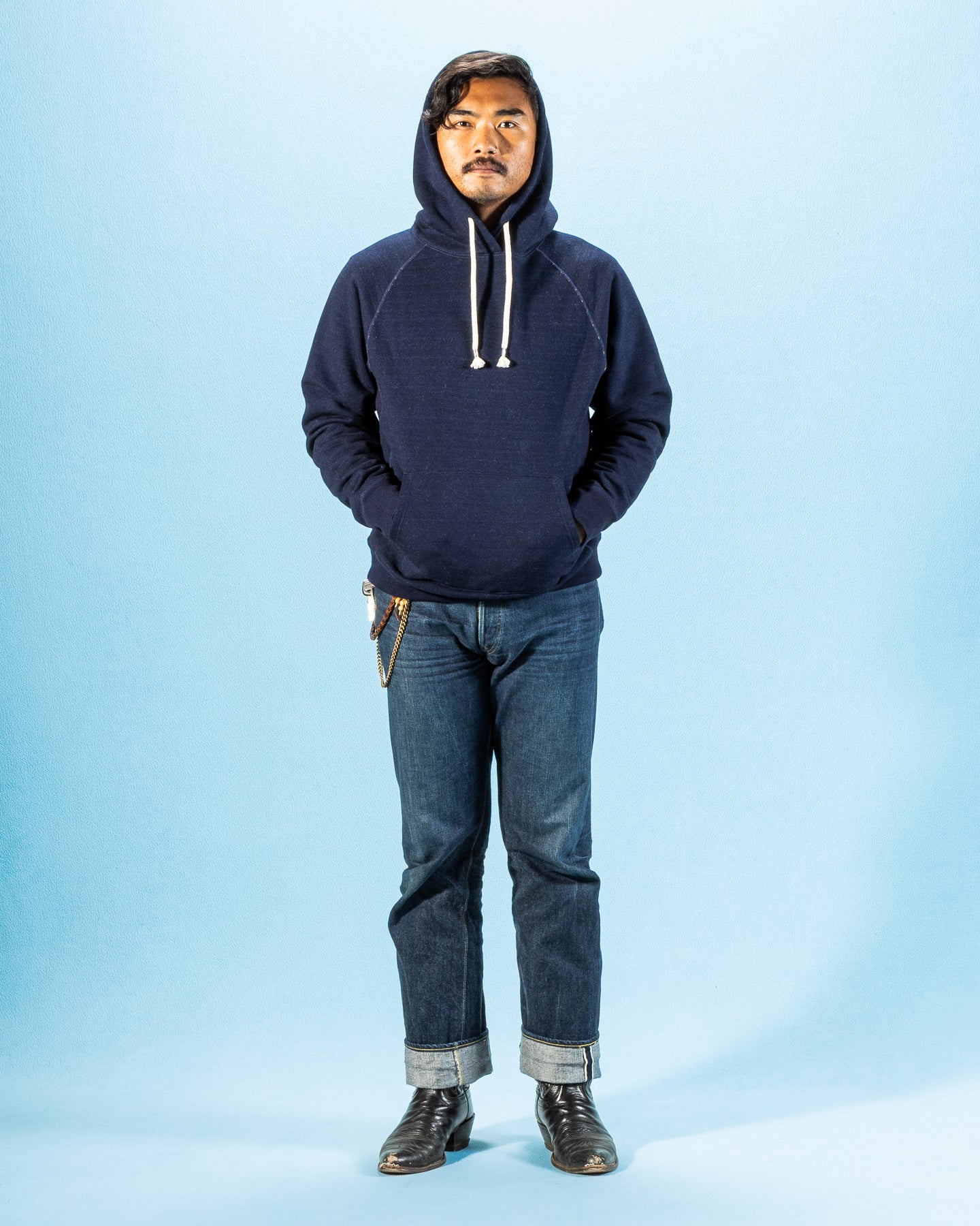 S&T “Indigo Striped Pullover” インディゴ Pullover Hoodie - Real Indigo Blanket Striped French Terry