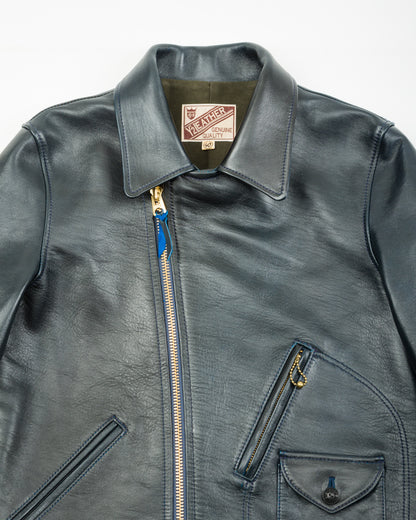 Y'2 Leather Hand Dyed Horsehide Double Rider Jacket (HR-56) - Navy - Standard & Strange