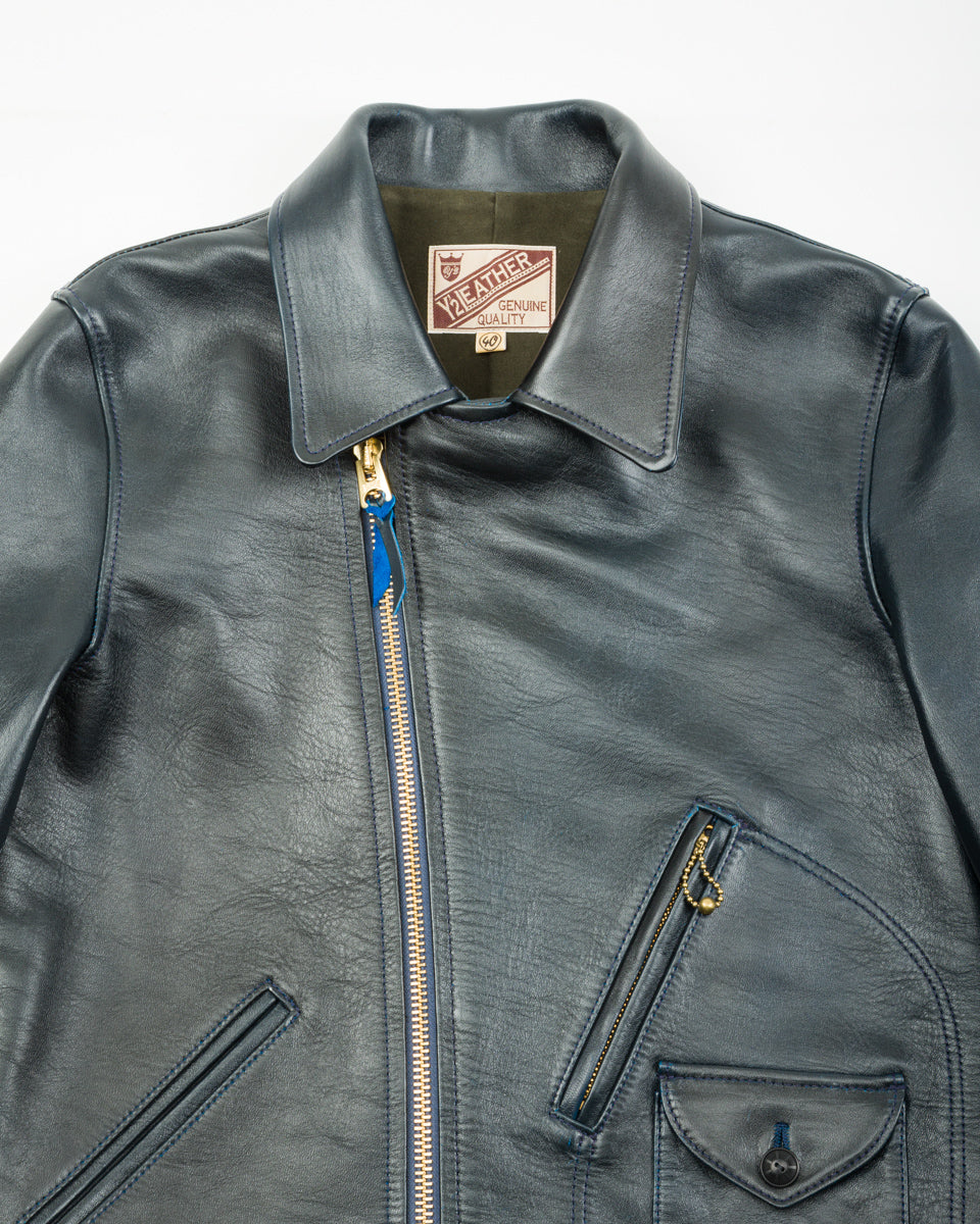 Y'2 Leather Hand Dyed Horsehide Double Rider Jacket (HR-56) - Navy - Standard & Strange