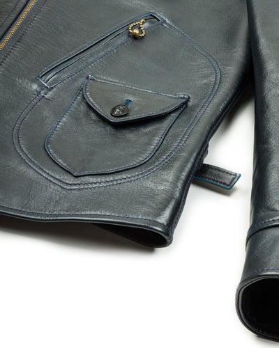 Y'2 Leather Hand Dyed Horsehide Double Rider Jacket (HR-56) - Navy - Standard & Strange