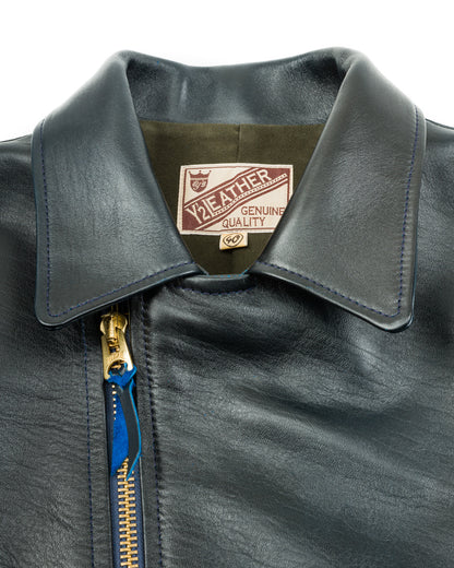 Y'2 Leather Hand Dyed Horsehide Double Rider Jacket (HR-56) - Navy - Standard & Strange