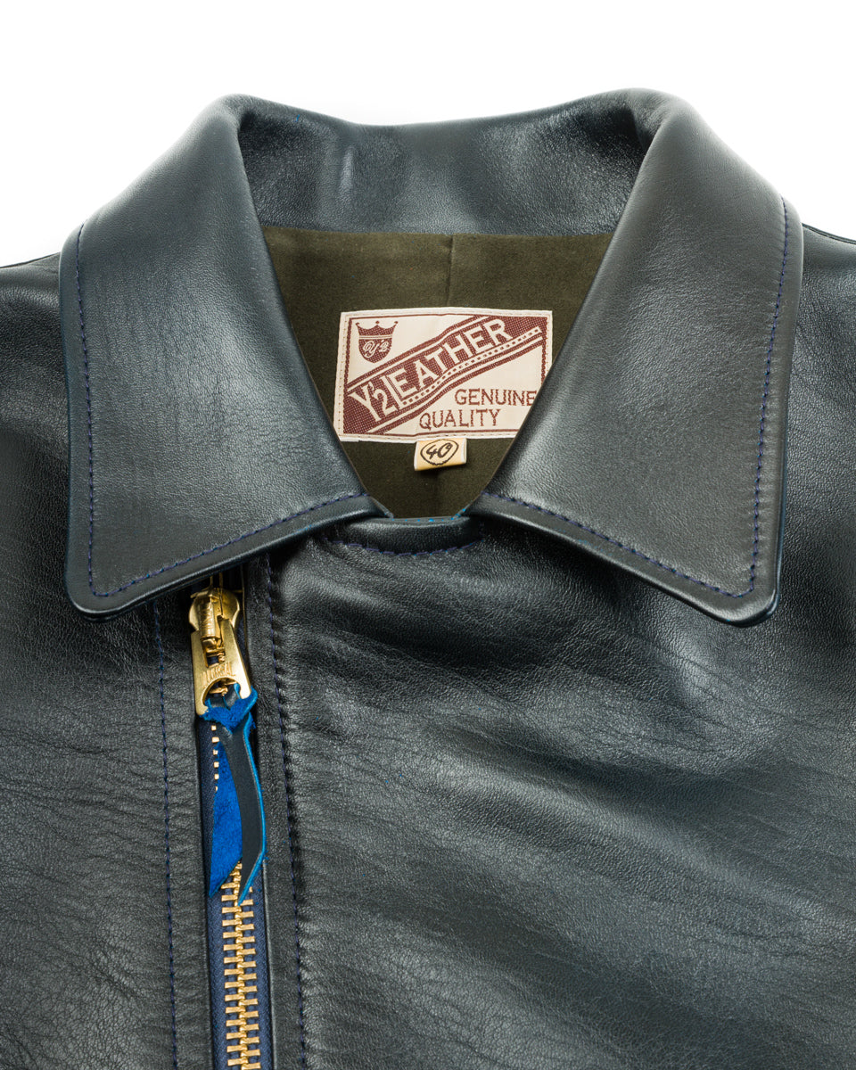 Y'2 Leather Hand Dyed Horsehide Double Rider Jacket (HR-56) - Navy - Standard & Strange