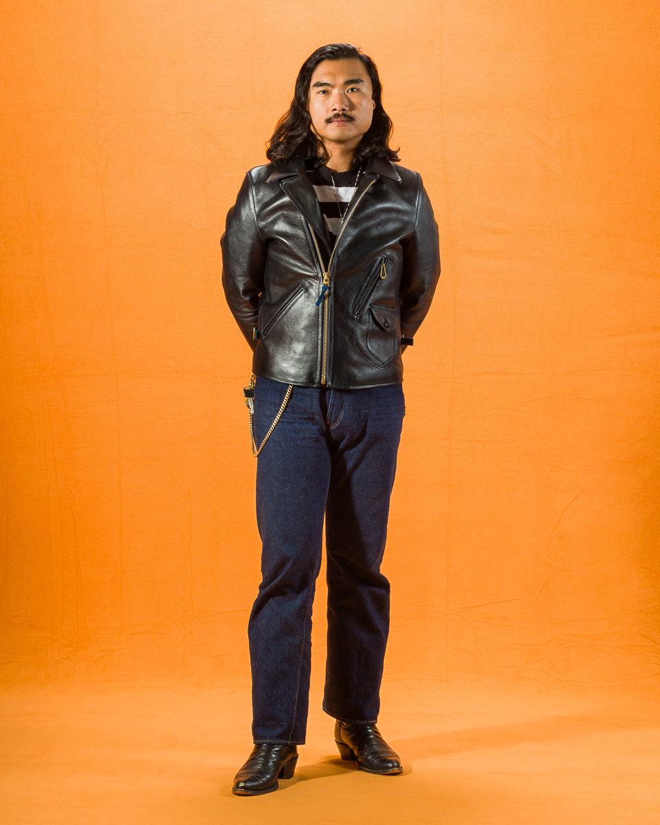 Y'2 Leather Hand Dyed Horsehide Double Rider Jacket (HR-56) - Navy - Standard & Strange