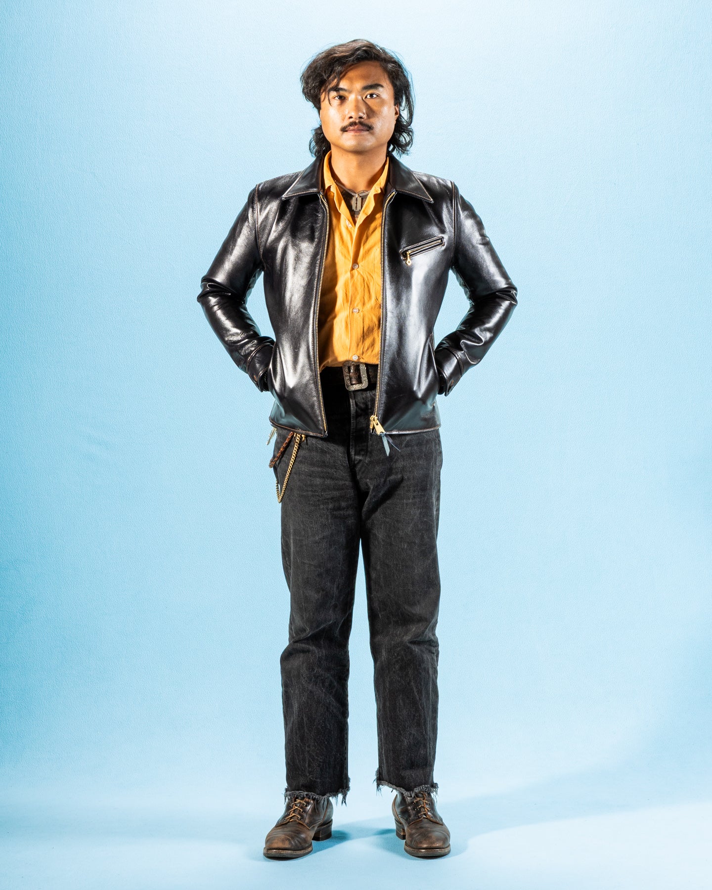 Y'2 Leather Indigo Dyed Horsehide Single Riders Jacket (IR-42