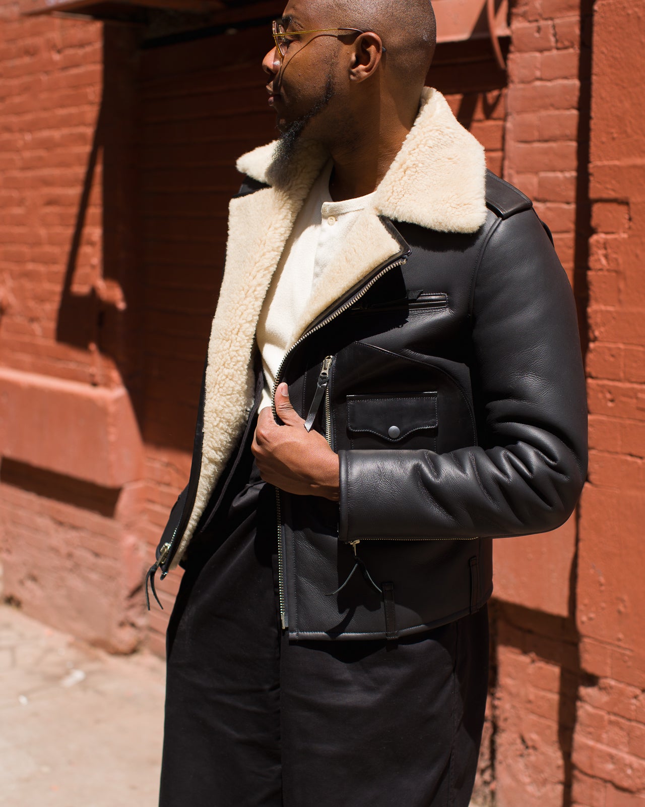 Y'2 Leather Merino Mouton D-Pocket Double Rider Jacket (CM-55) - Black - Standard & Strange