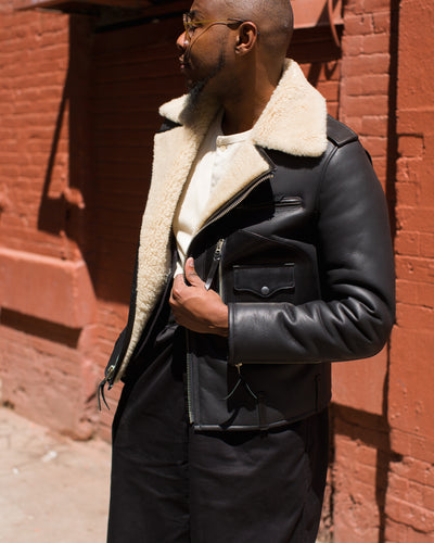 Y'2 Leather Merino Mouton D-Pocket Double Rider Jacket (CM-55) - Black - Standard & Strange