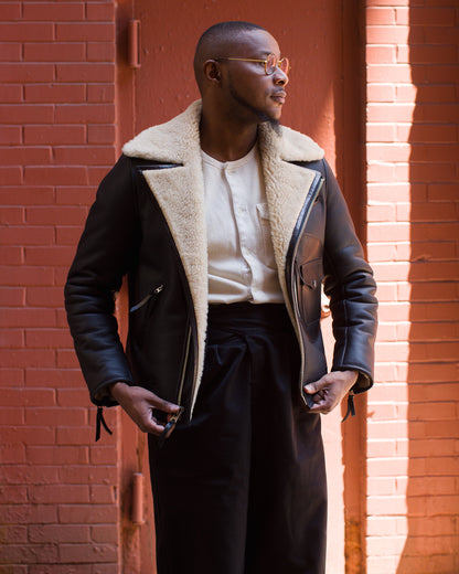 Y'2 Leather Merino Mouton D-Pocket Double Rider Jacket (CM-55) - Black - Standard & Strange