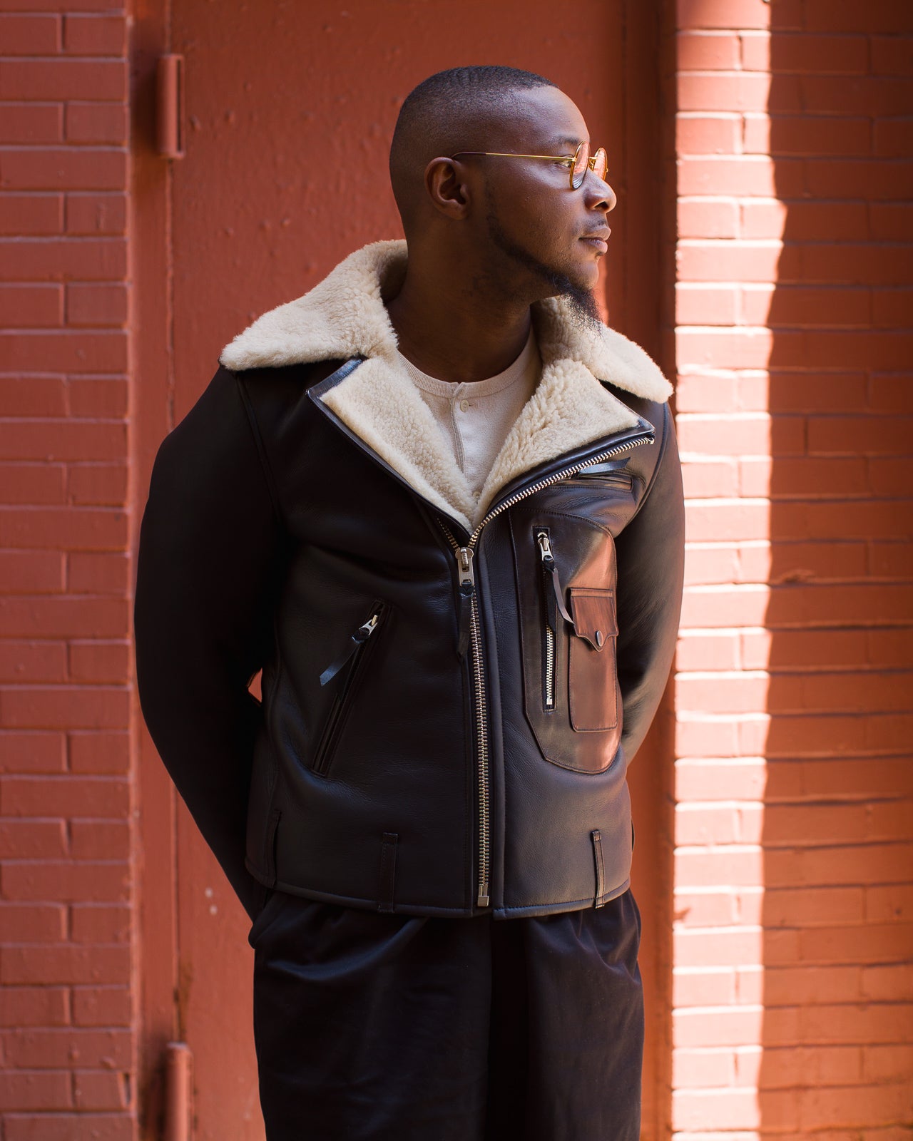 Y'2 Leather Merino Mouton D-Pocket Double Rider Jacket (CM-55) - Black - Standard & Strange