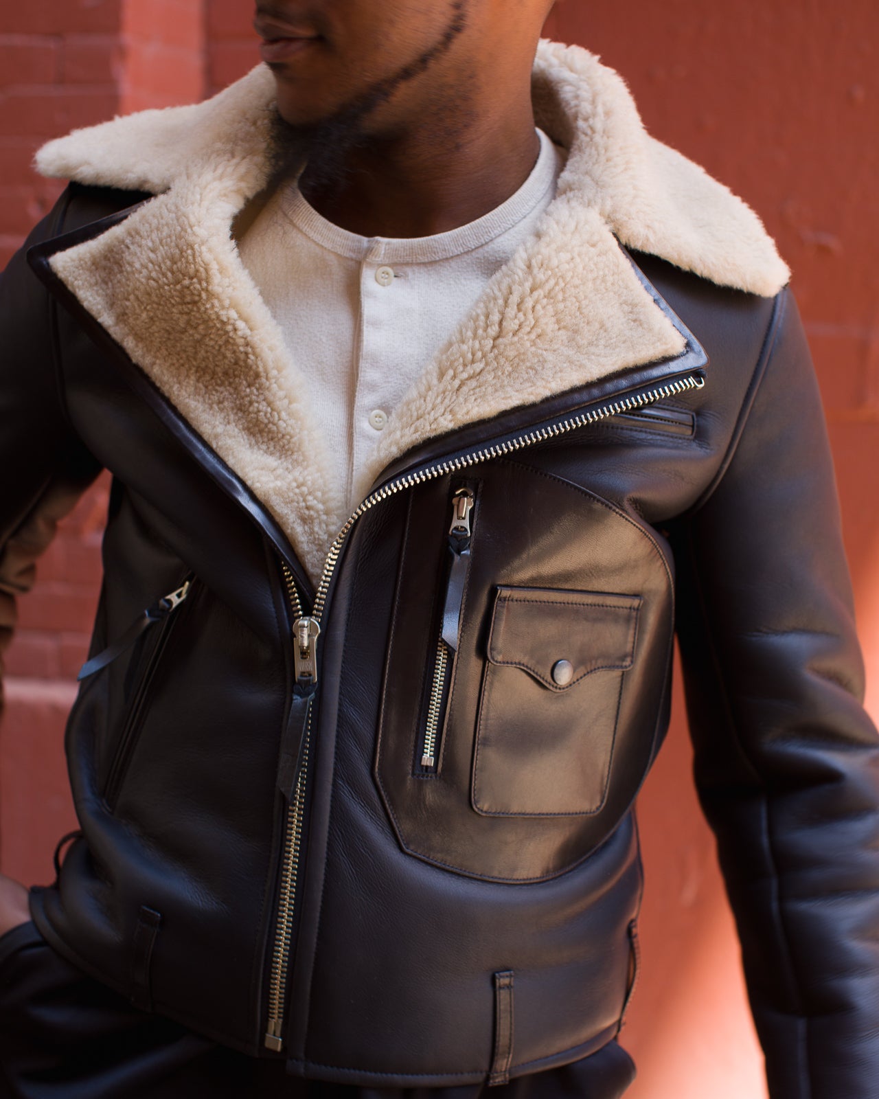 Y'2 Leather Merino Mouton D-Pocket Double Rider Jacket (CM-55) - Black - Standard & Strange