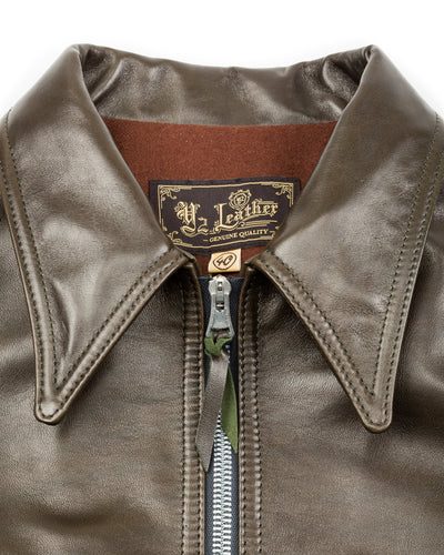 Y'2 Leather Sheepskin French Cyclist Jacket (YK-07) - Olive - Standard & Strange
