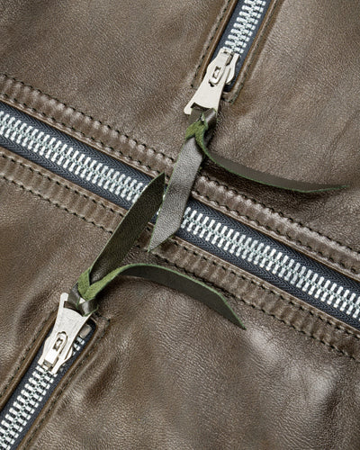 Y'2 Leather Sheepskin French Cyclist Jacket (YK-07) - Olive - Standard & Strange