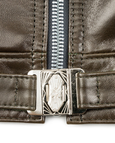 Y'2 Leather Sheepskin French Cyclist Jacket (YK-07) - Olive - Standard & Strange