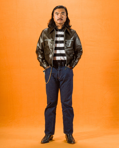 Y'2 Leather Sheepskin French Cyclist Jacket (YK-07) - Olive - Standard & Strange