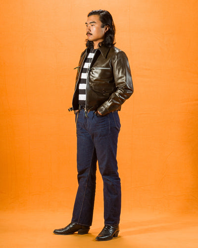 Y'2 Leather Sheepskin French Cyclist Jacket (YK-07) - Olive - Standard & Strange